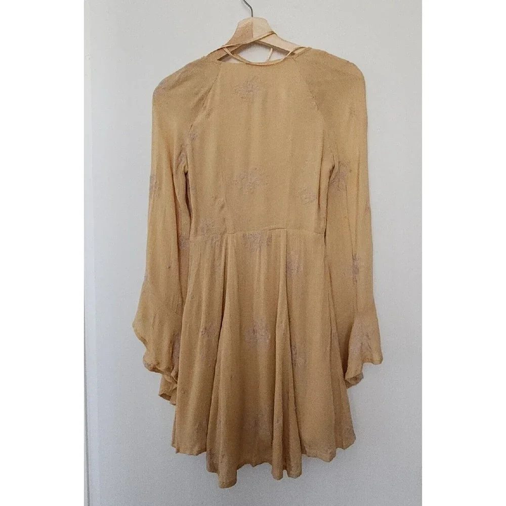 Free People Jasmine Bohemian Light Yellow Embroidered Mini Dress Sz 0 XS - Picture 9 of 12